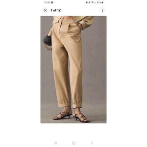 Anthropologie Exquise NWT high rise rolled hem pleated chino pants S minimalist